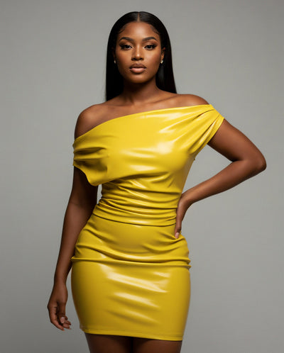 ORIELLE Faux Leather One-Shoulder Mini Dress