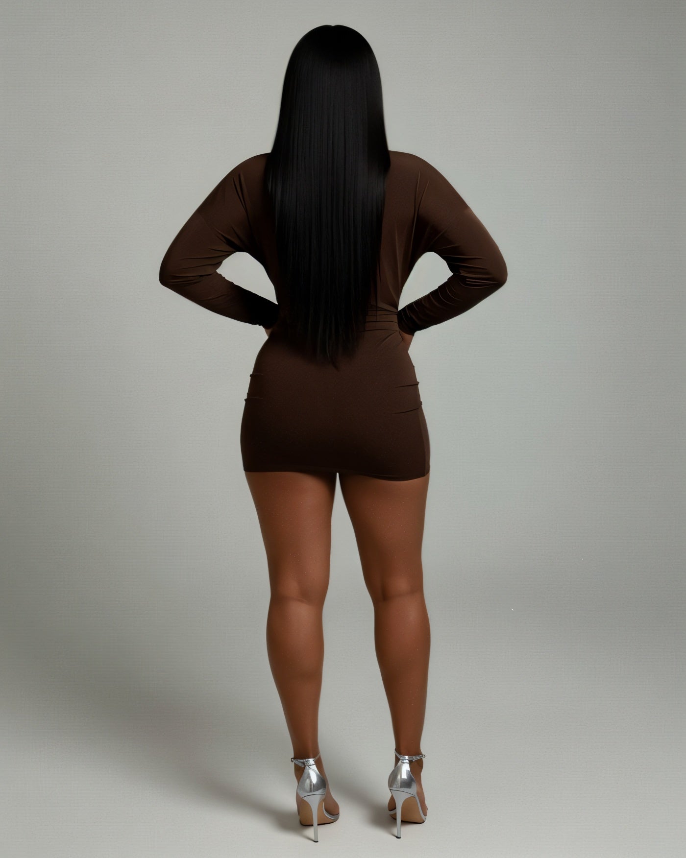 MONA Deep V-neck Long-Sleeve Mini Dress