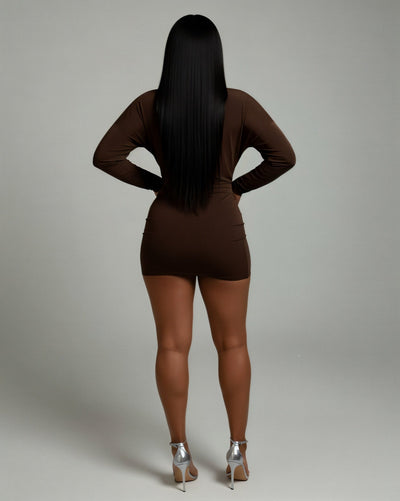 MONA Deep V-neck Long-Sleeve Mini Dress