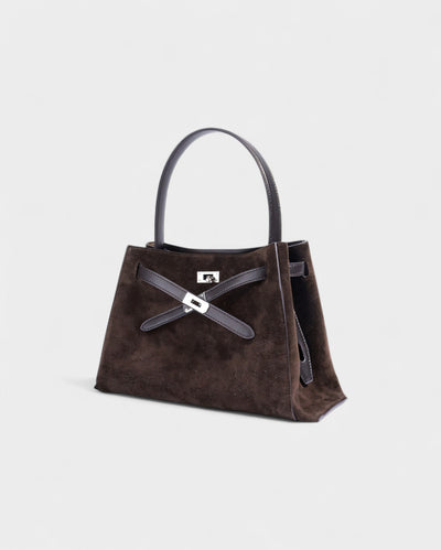 SOLARA Faux Suede Buckle Strap Tote Bag