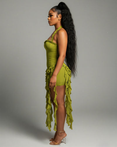 SANAI Ruffle Trim Mini Dress