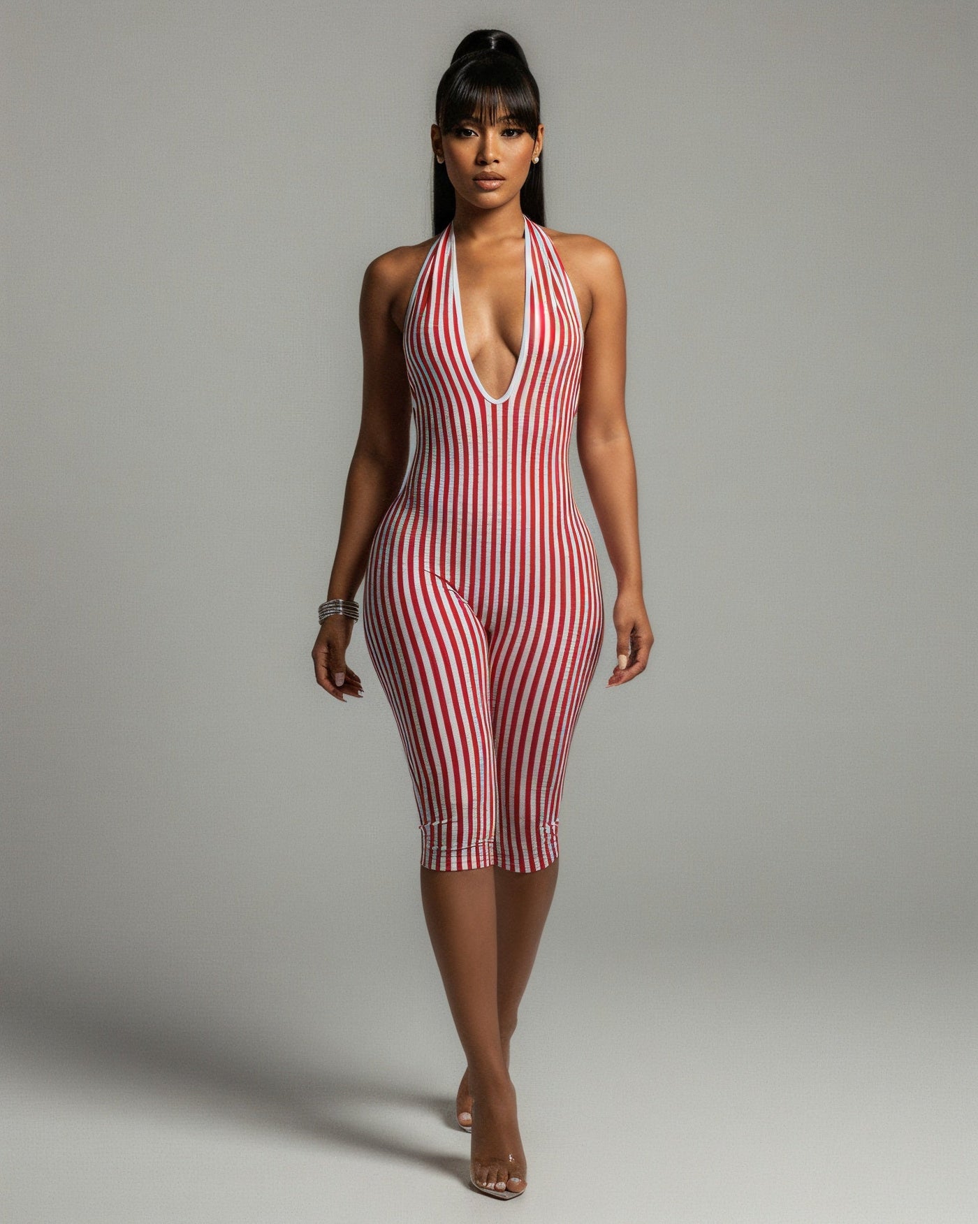 PHIA Striped Backless Romper