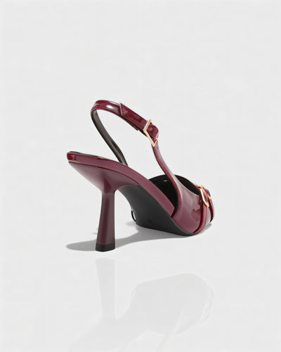 VALEN Patent Buckle Slingback Heels
