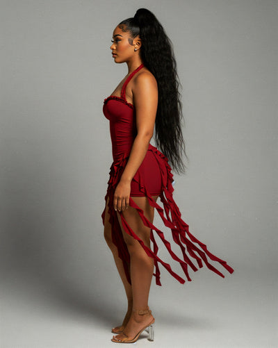 SANAI Ruffle Trim Mini Dress