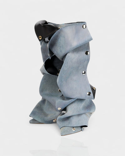 KIVARA Stiletto Heel Fold-Over Rivet Knee-High Boots