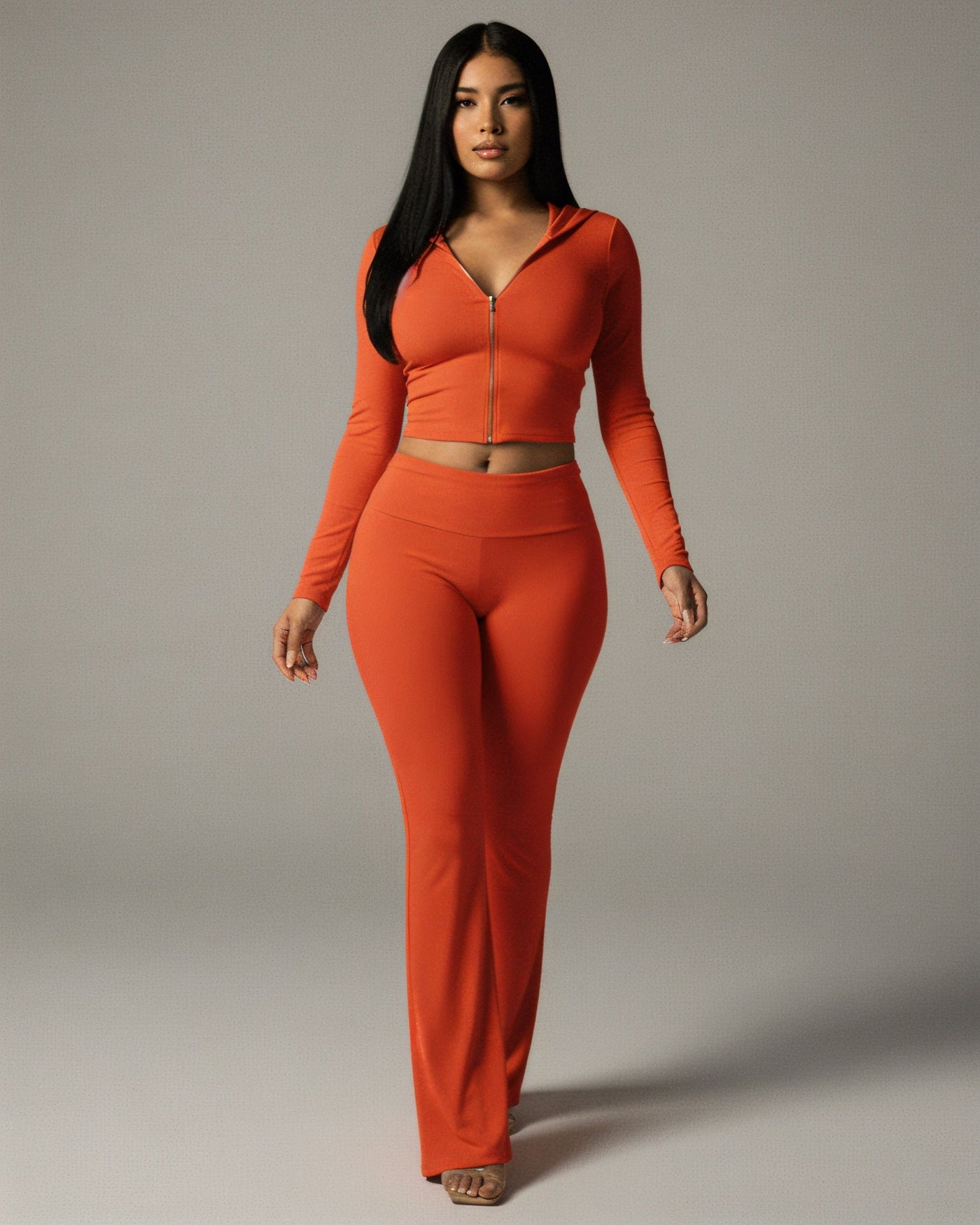 RAINY Zip-Up Hoodie and Flare Pants Set