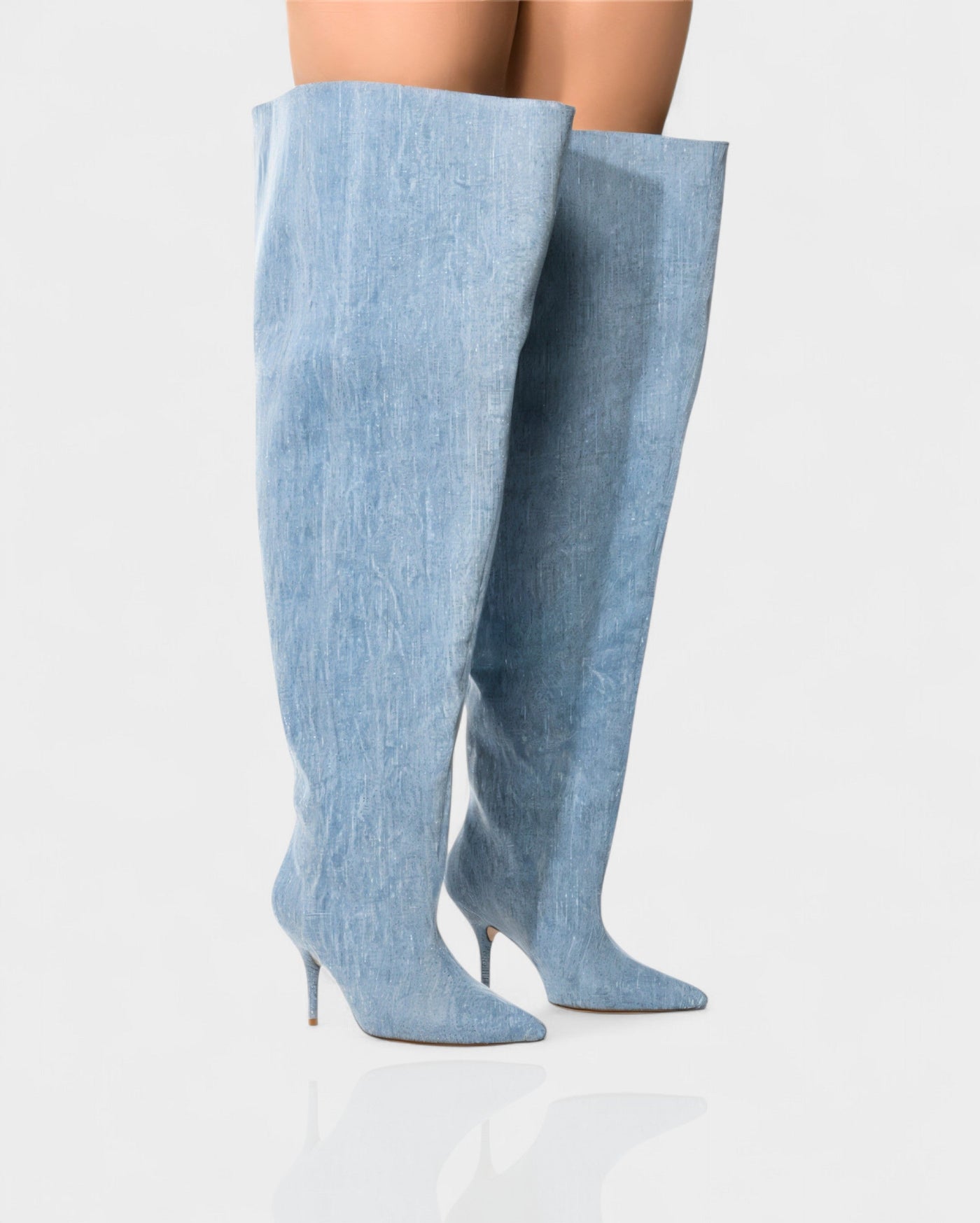 DAVIRA Wide Calf Denim Stiletto Thigh-High Boots