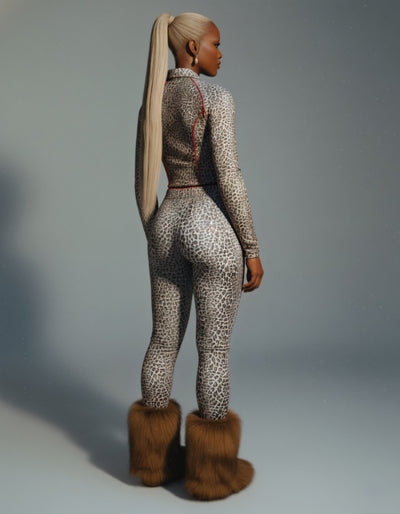 DELYSSA Leopard Cropped Jacket Top & Pants Set