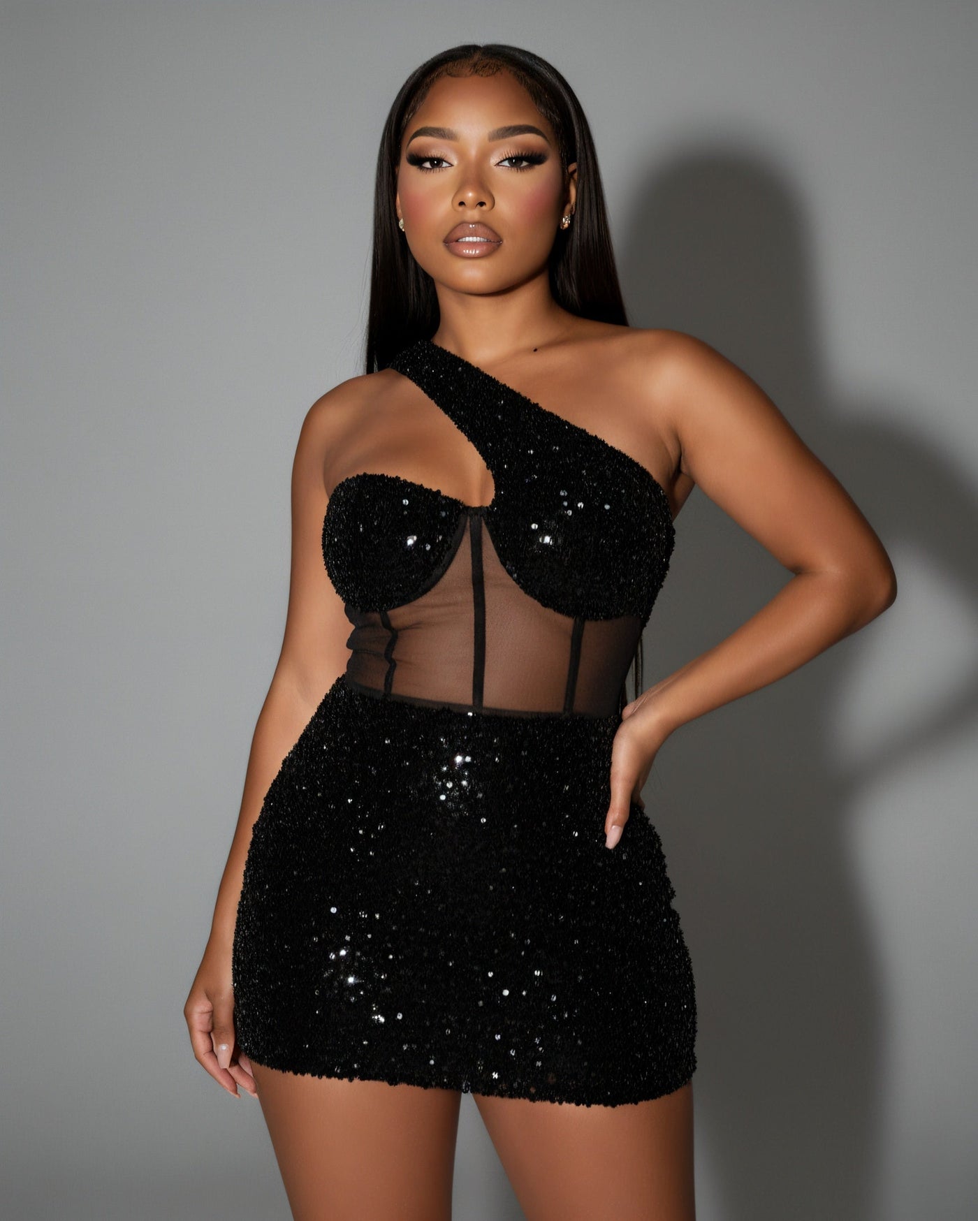 SARA One-shoulder Sequin Mini Dress