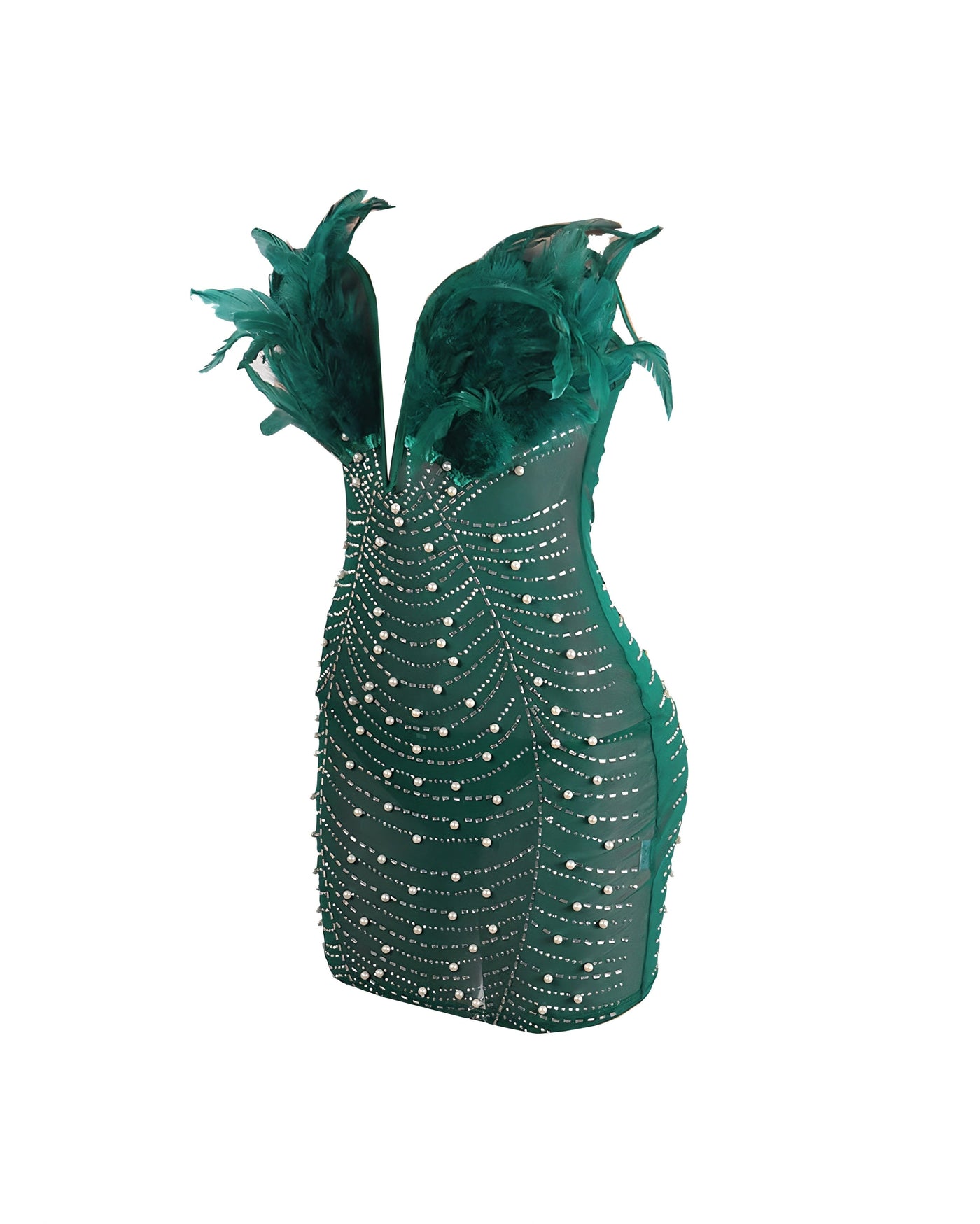 KAYALI Pearl & Rhinestone Embellished Feather Mini Dress