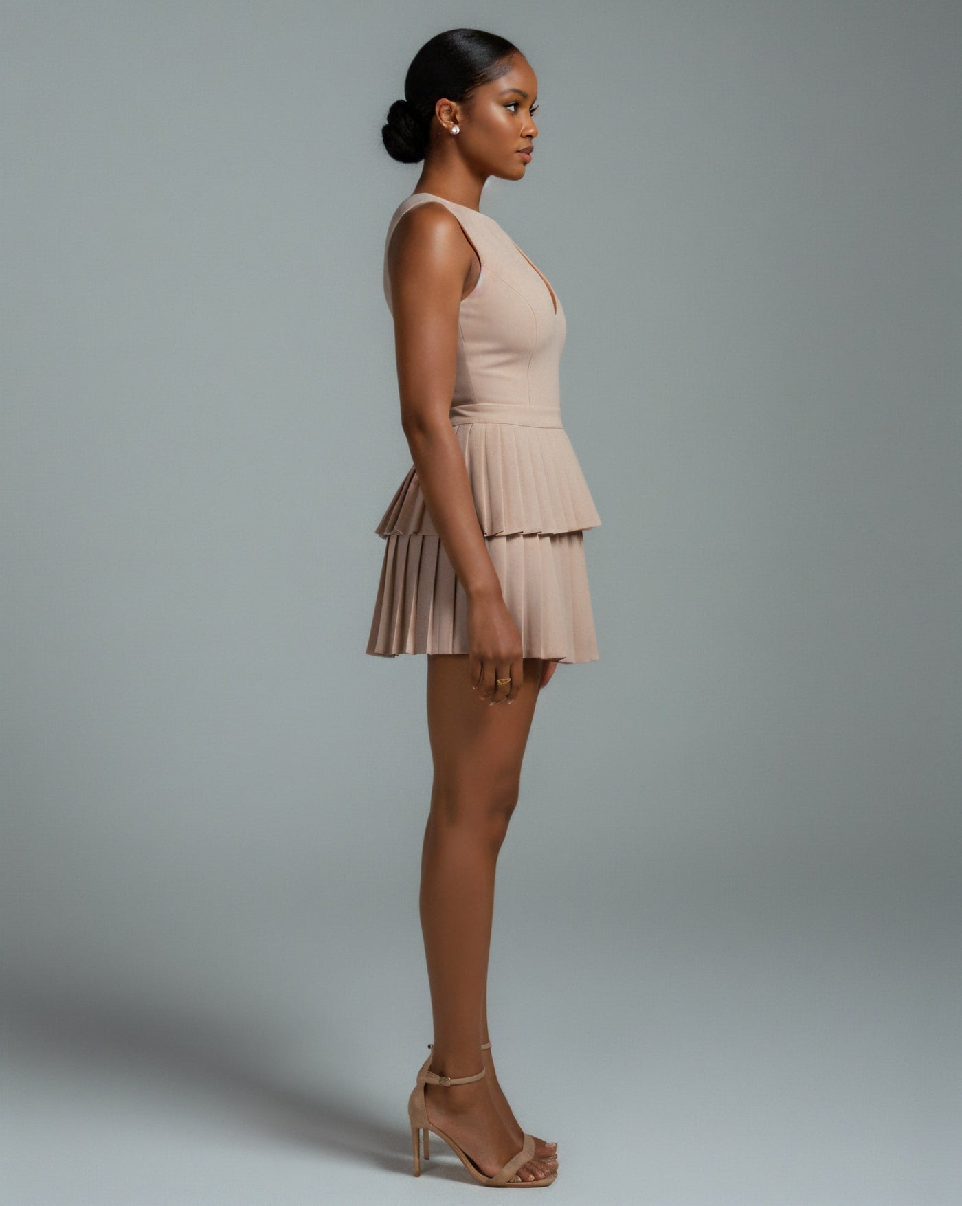 ARIANE V-Neck Pleated Mini Dress