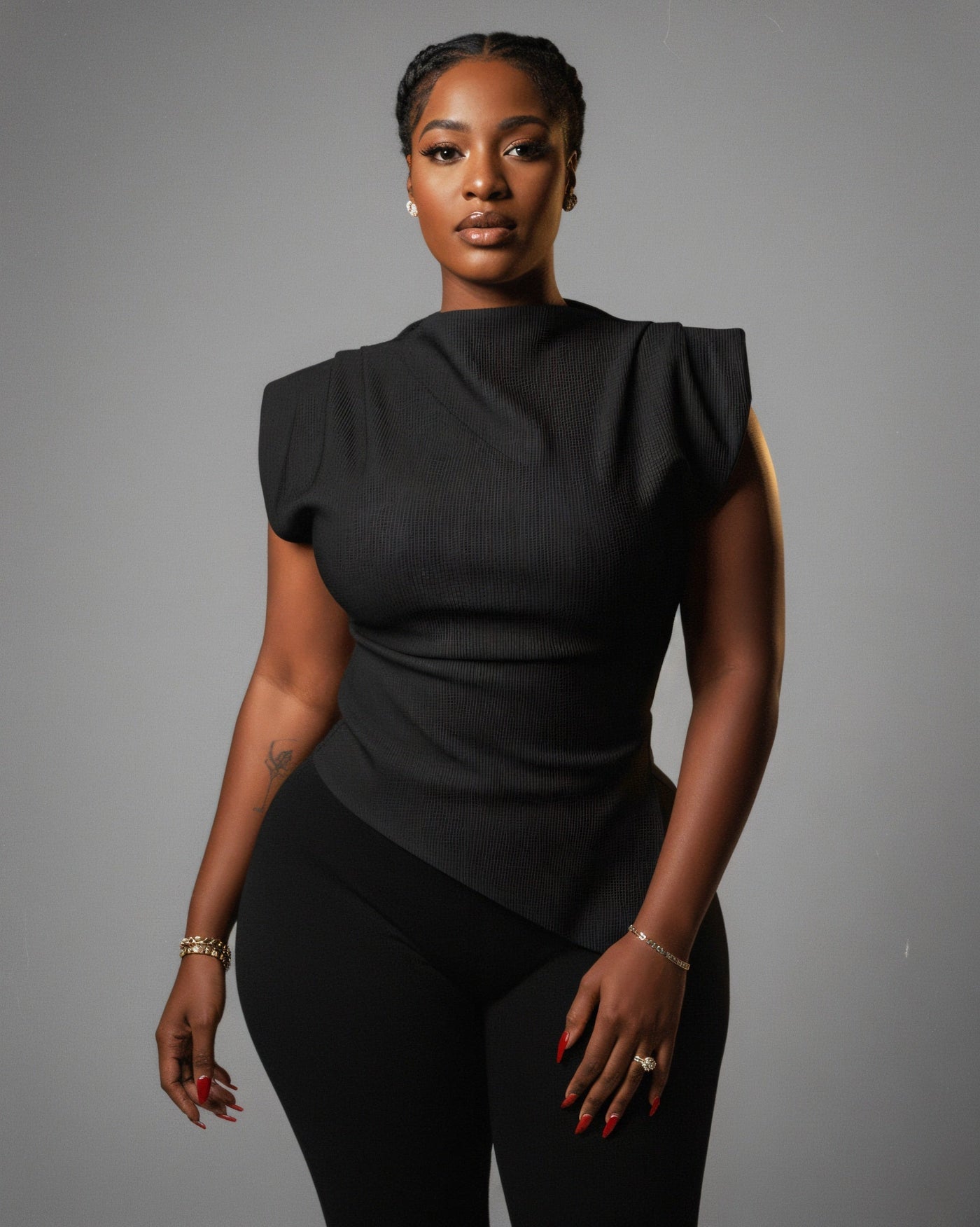 ALARMA Sculpted Asymmetric Draped Top