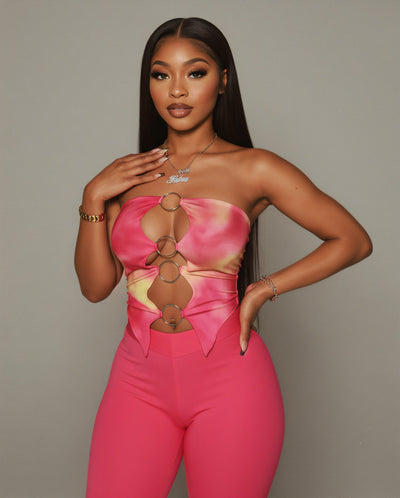 ELLIE Strapless Ring Detail Top & Capri Pants