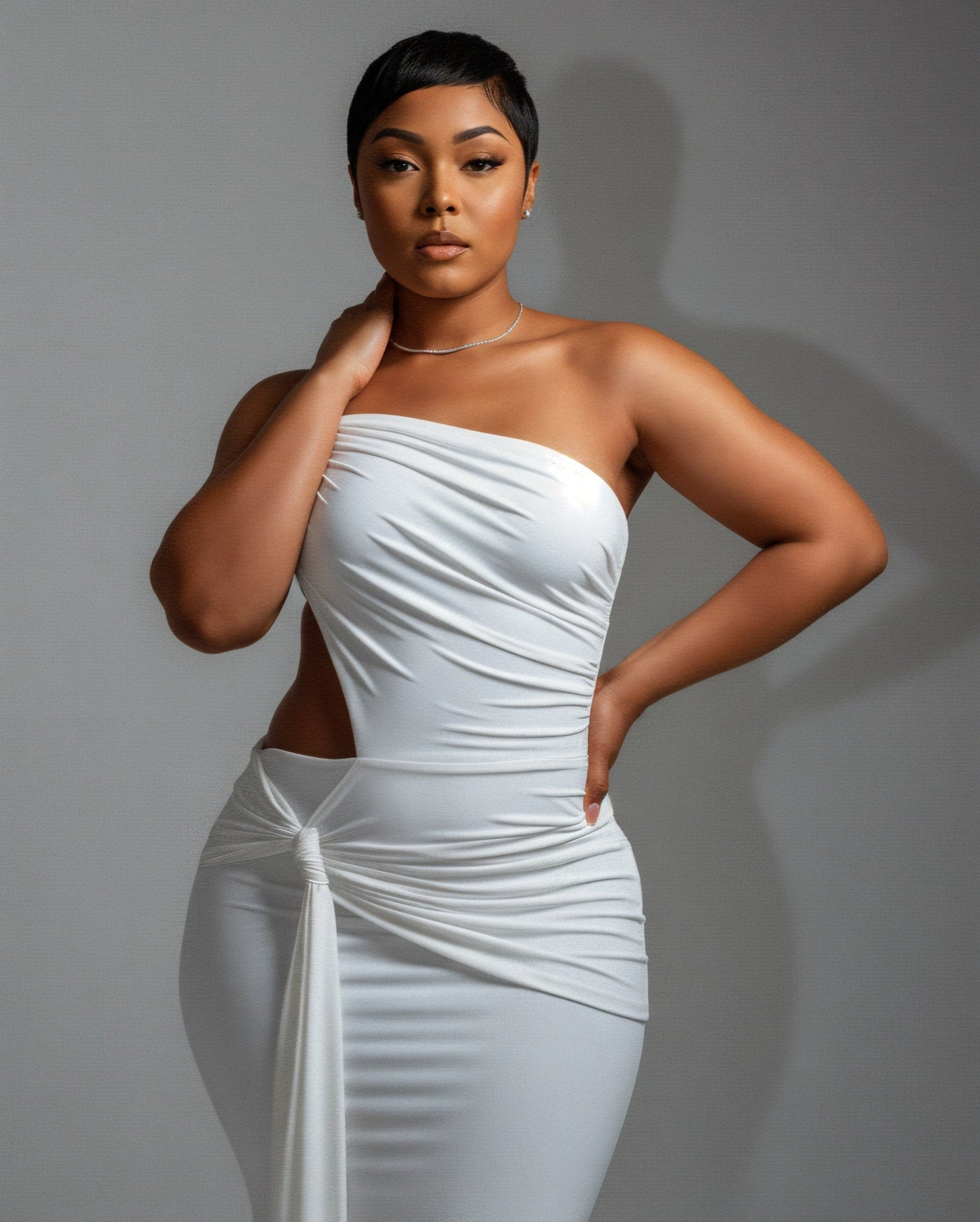 CARMEN Asymmetric Ruched Cutout Maxi Dress