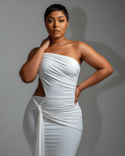 CARMEN Asymmetric Ruched Cutout Maxi Dress