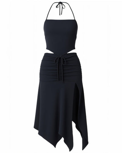 JESS Halter Crop Top & Ruched Midi Skirt Set