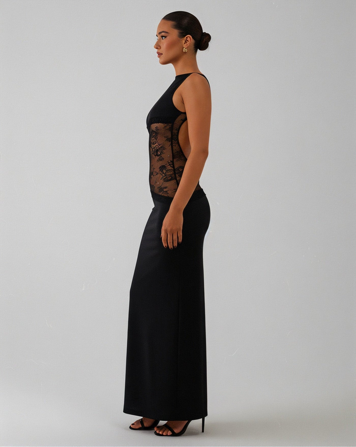 ALESSANDRA Backless Lace Cut Out Maxi Dress