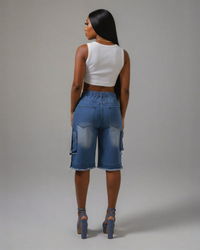 SALOME Distressed Cargo Denim Shorts