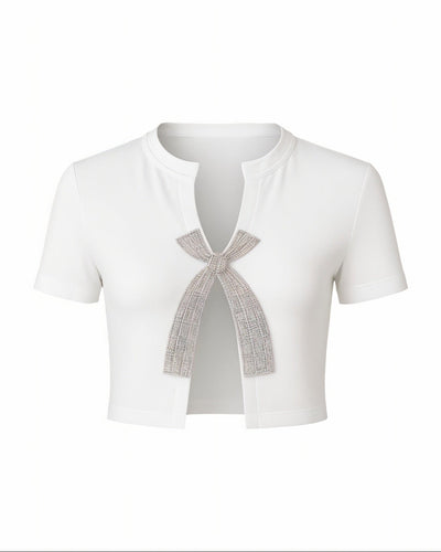 CARLY Rhinestone Bow Cropped Top