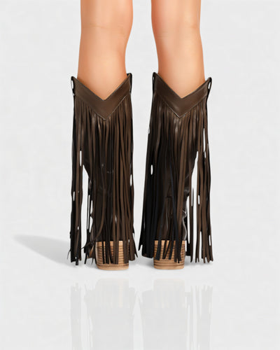 MITHENA Fringe Studded Cowboy Boots