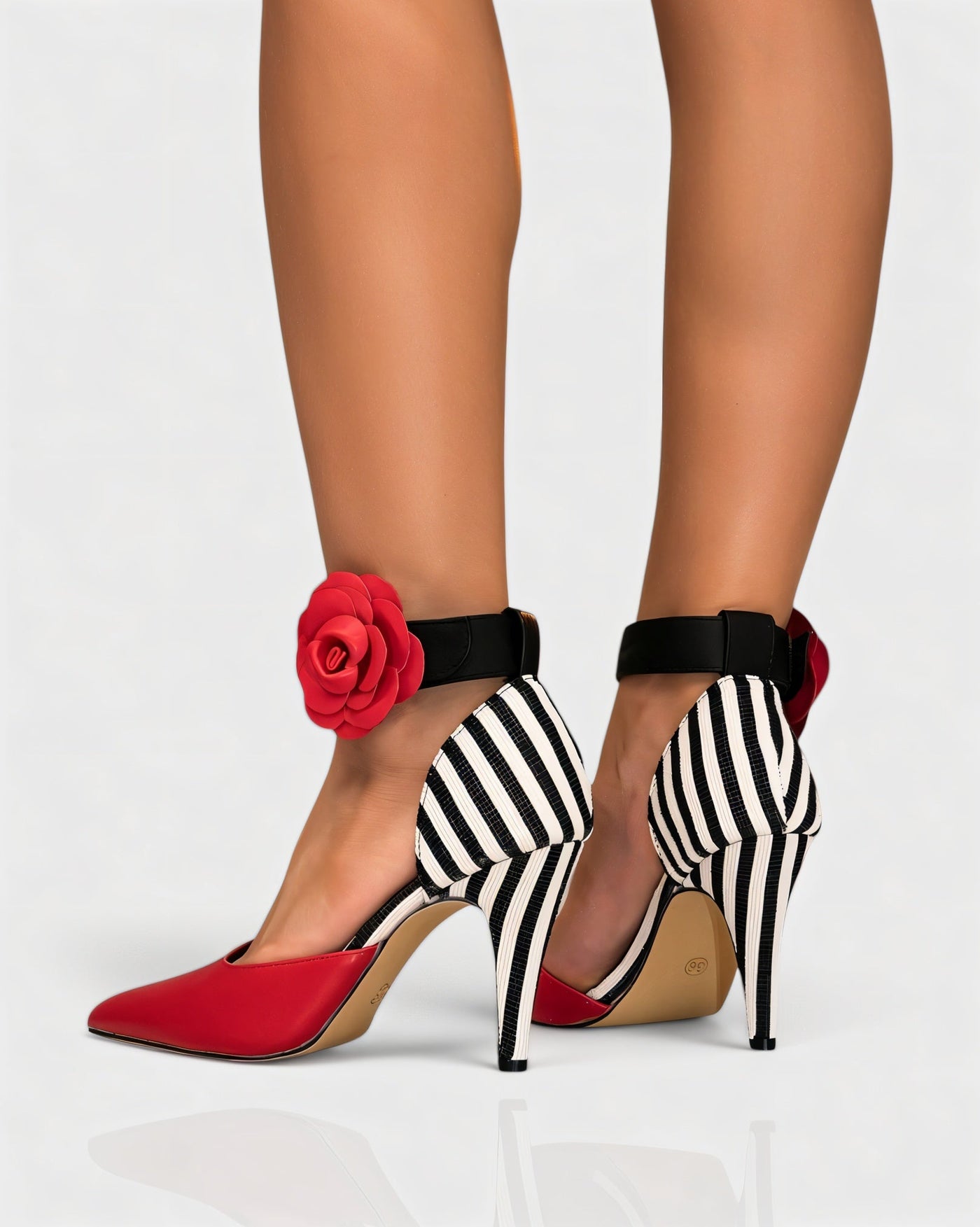 VIVIANA Floral Appliqué Ankle Strap Heels