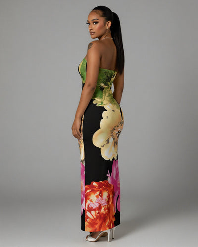 LYCA Floral Print Strapless Maxi Dress