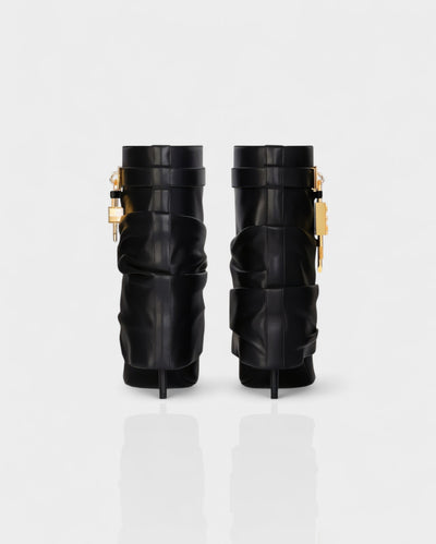 HALINA Padlock Slouch Stiletto Ankle Boots