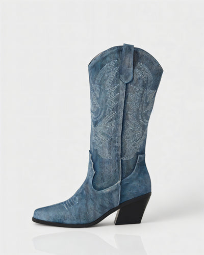 ALIANA Embroidered Denim Cowboy Boots