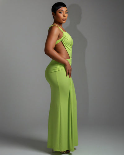 CARMEN Asymmetric Ruched Cutout Maxi Dress