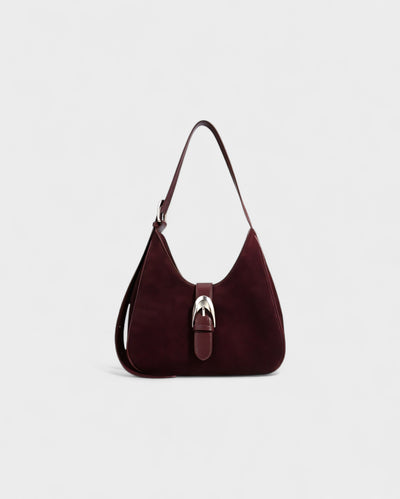 RIVARA Faux Suede Buckle Strap Shoulder Bag