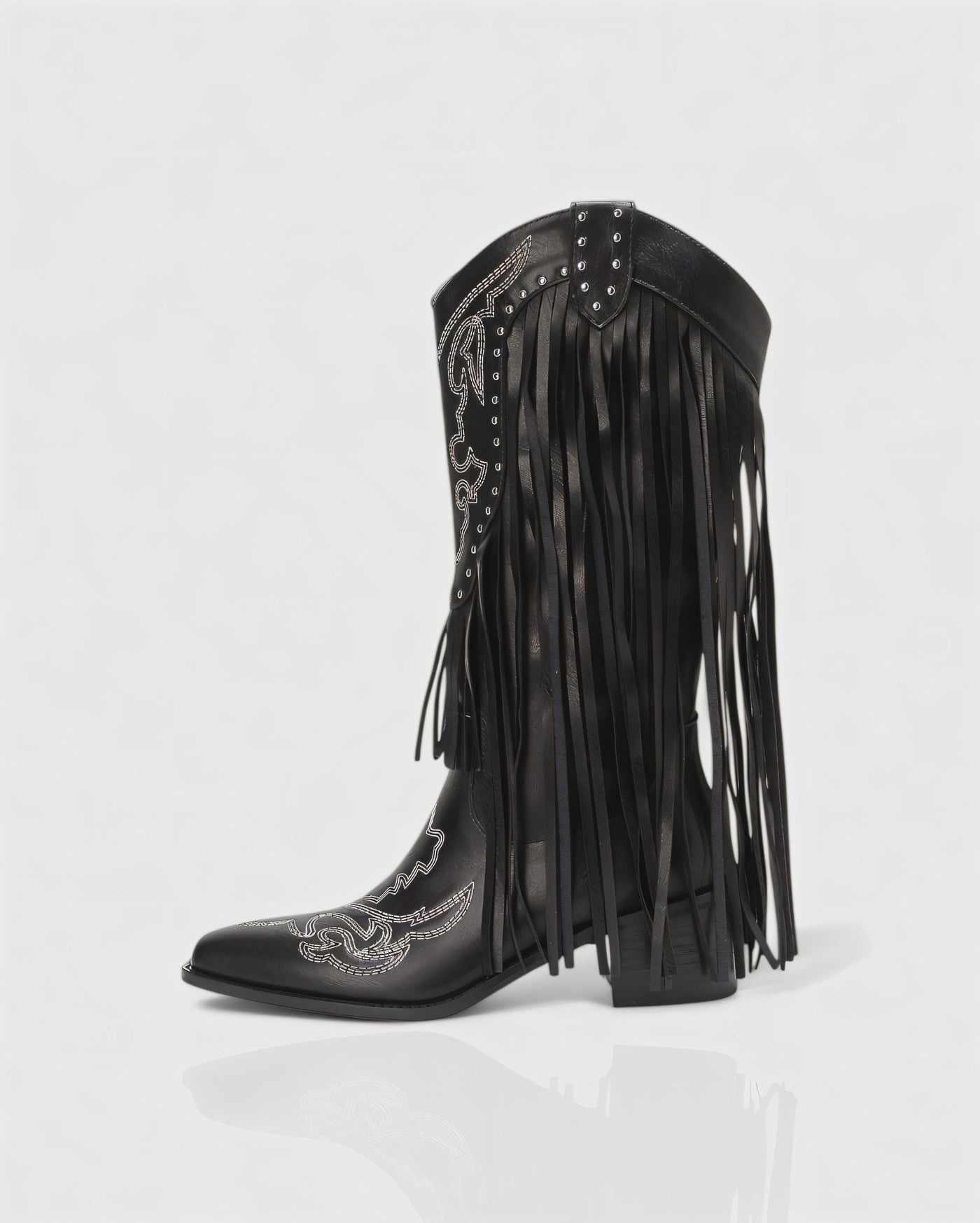 MITHENA Fringe Studded Cowboy Boots