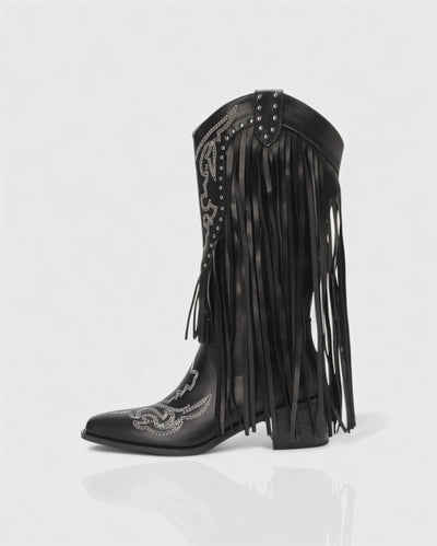 MITHENA Fringe Studded Cowboy Boots