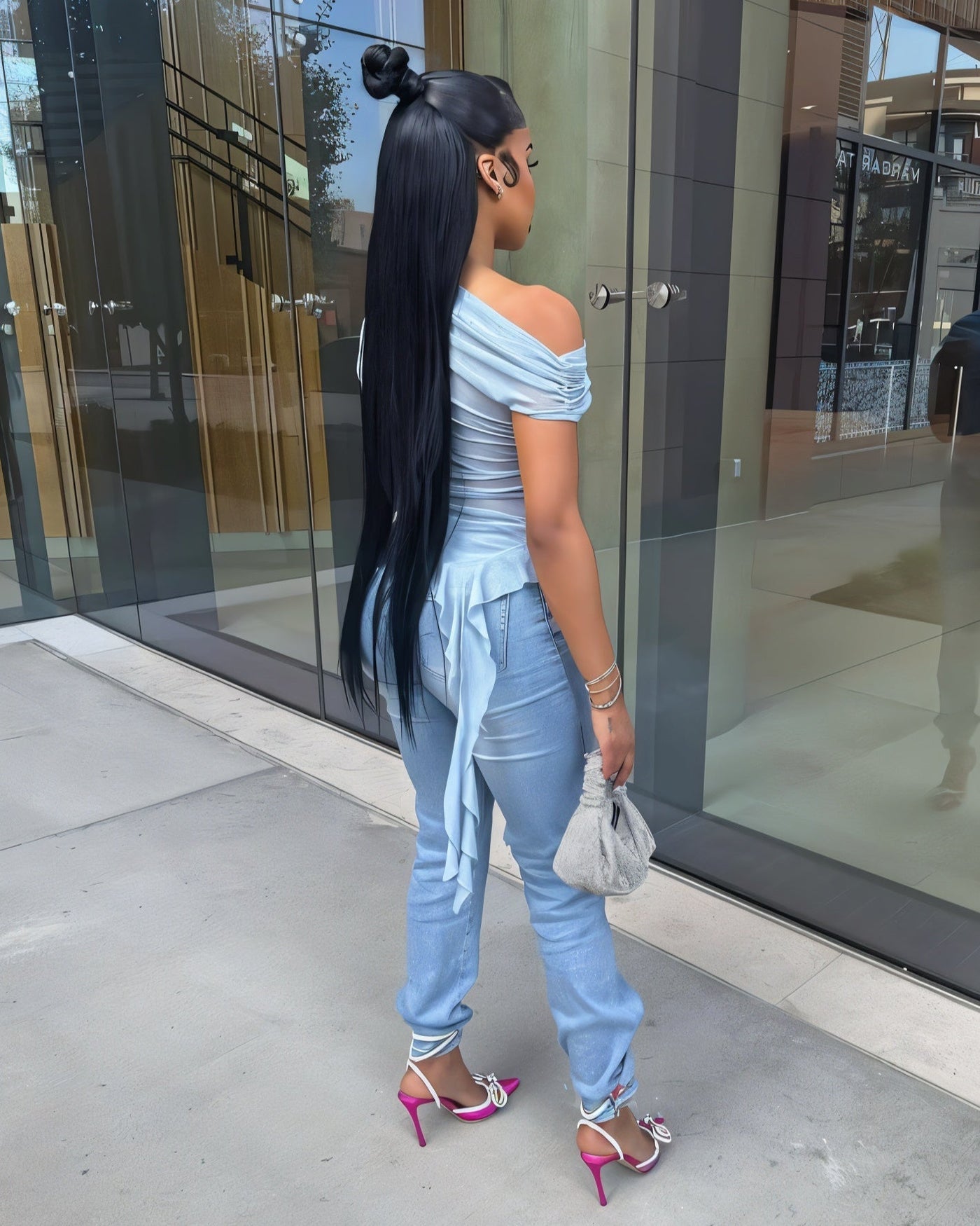 FIORELLA One-Shoulder Asymmetrical Ruffled Mesh Top