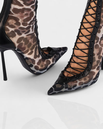 ESCAS Lace-Up Mesh Knee-High Stiletto Boots