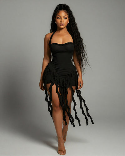 SANAI Ruffle Trim Mini Dress