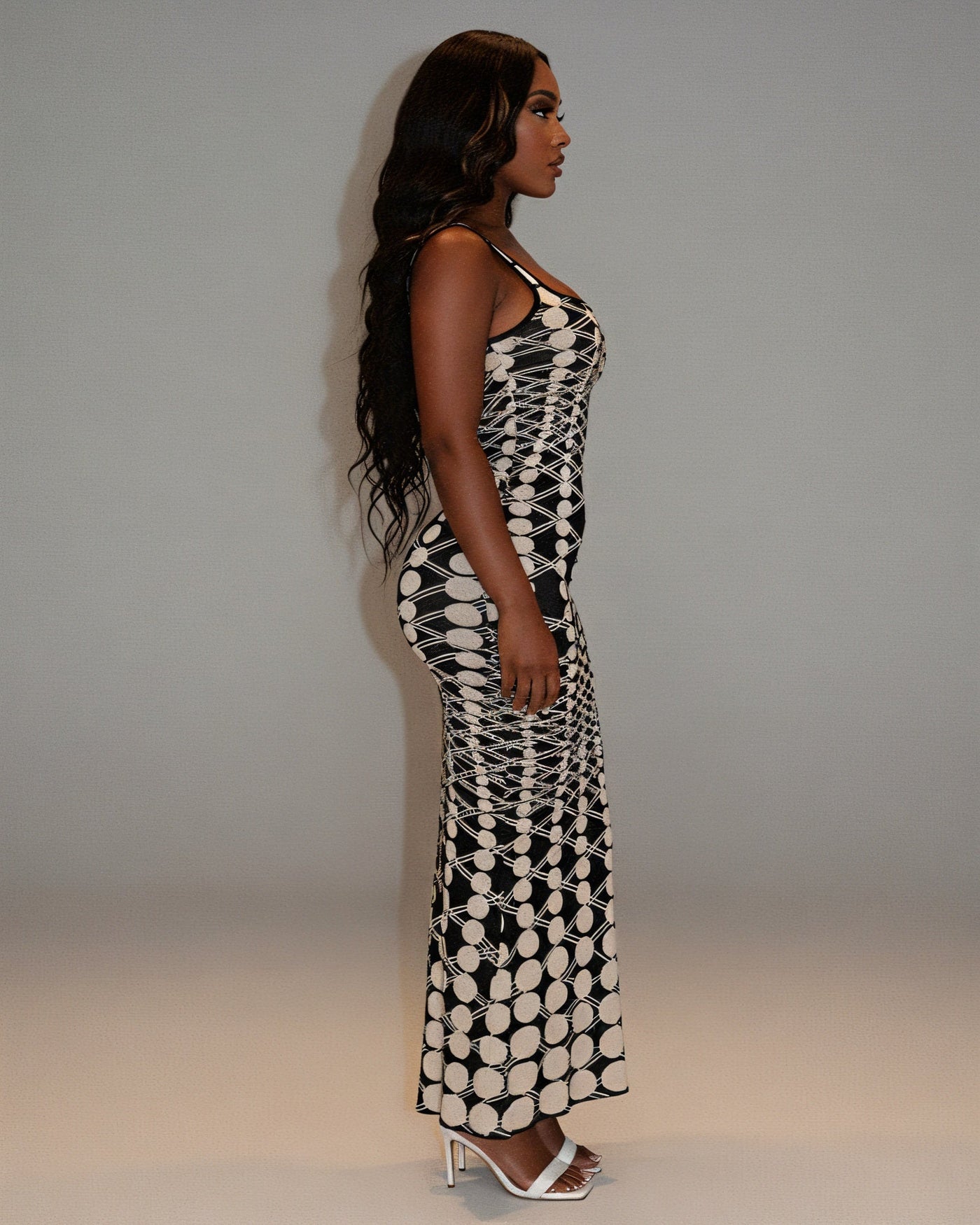 VEXANA Geometric Dot Print Maxi Dress