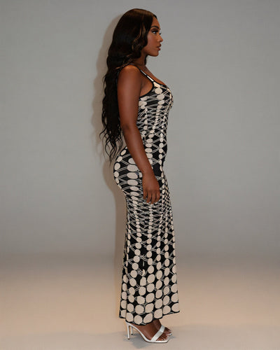 VEXANA Geometric Dot Print Maxi Dress