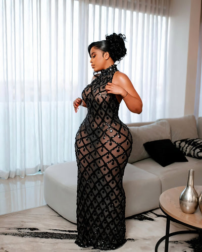 HOPE High Neck Tear Drop Rhinestone Maxi Dress