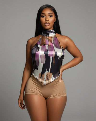MAEVYN Backless High Neck Top & Shorts Set
