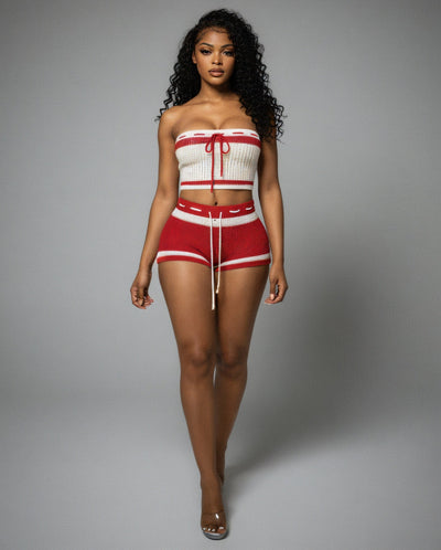 BELLE Striped Crochet Knit Top & Short Set