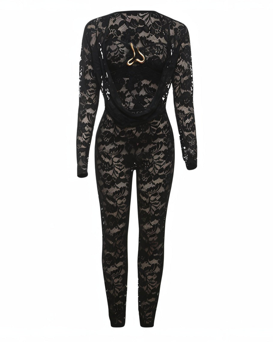 ZARIYAH Heart Detail Lace Jumpsuit