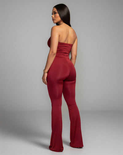 ZANIYA Strapless Twist-Front Flare Jumpsuit