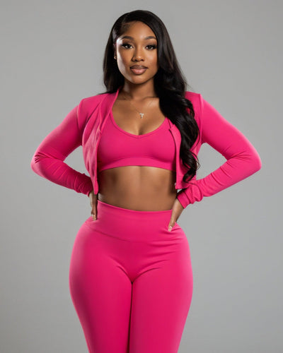 MARJORIE 3-Piece Zip Up Top & Flare Pants Set