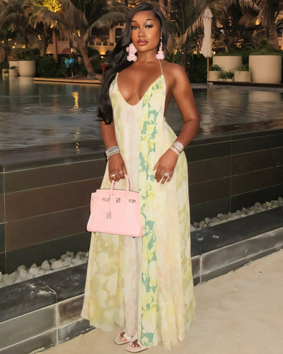 CONNIE Floral Print Halter Maxi Dress