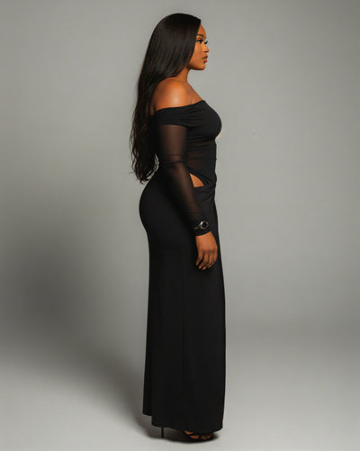 SHAINA Mesh Contrast Draped Maxi Dress