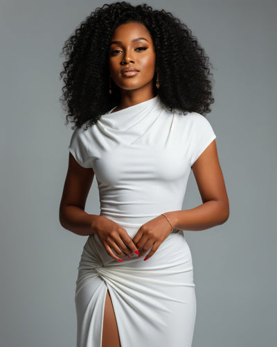 AZMIRA Ruched High-Slit Maxi Dress