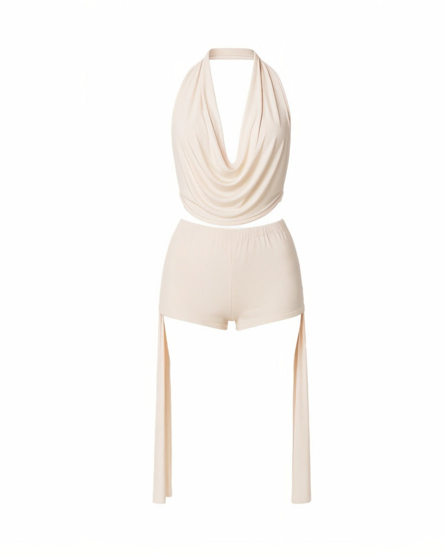 AVERILL Halter Top & Side Draped Shorts Set