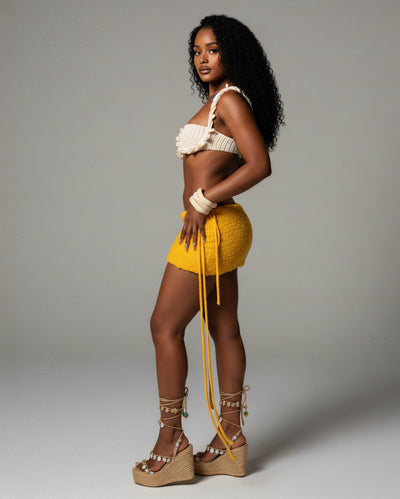 ARAMIE Textured Side Tassel Mini Skirt