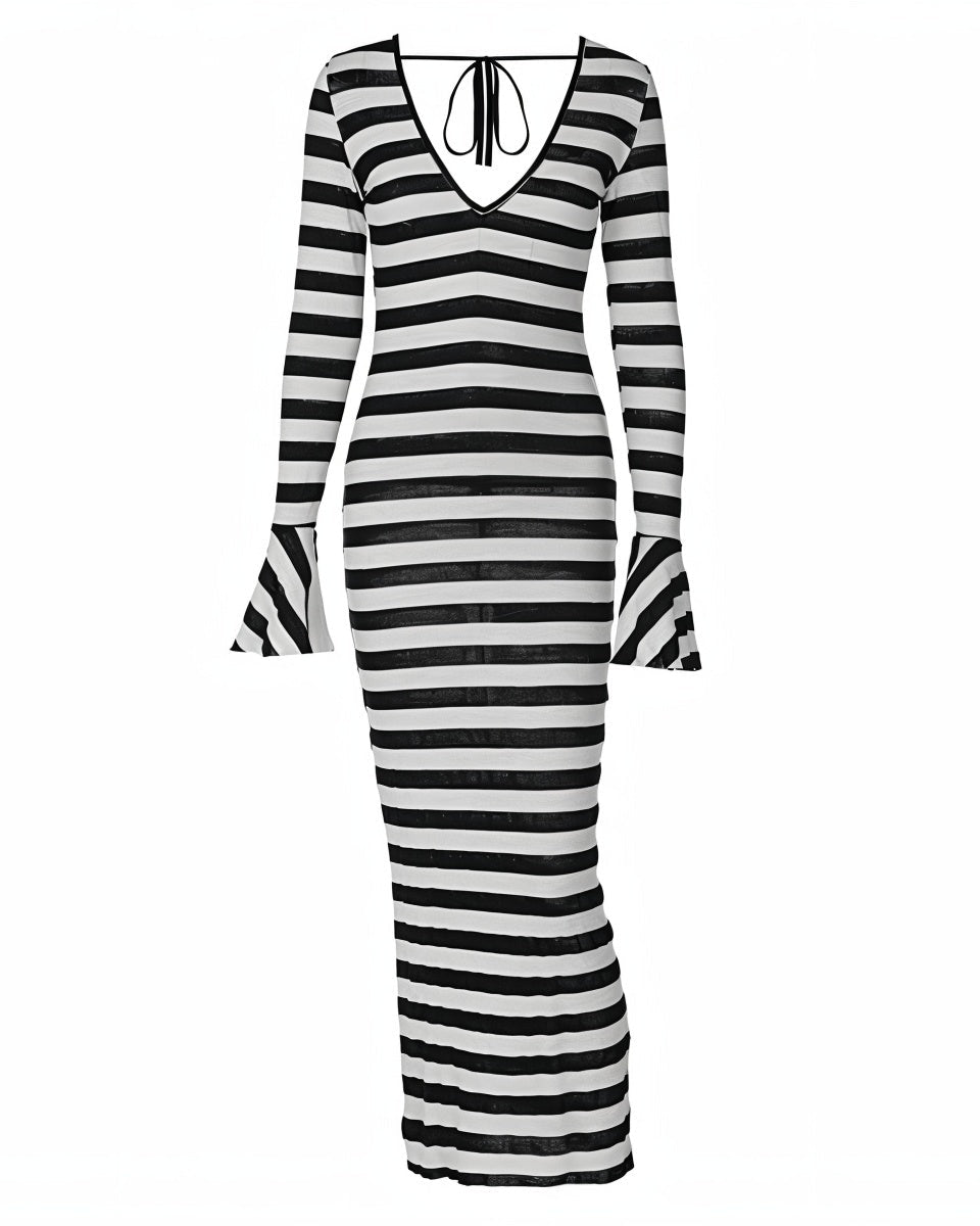 MELINA Striped Backless Maxi Dress