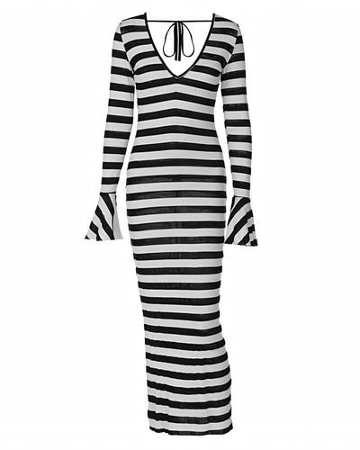 MELINA Striped Backless Maxi Dress